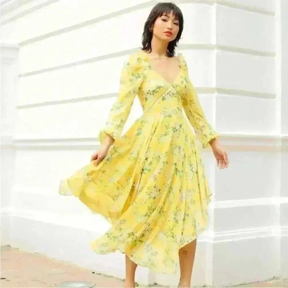 Sau Lee - Georgia Dress - Size 2 Long Sleeve MIDI Yellow - Picture 14 of 14